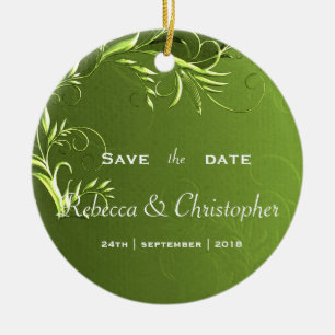 Elegant Chartreuse Green Save the Date Ceramic Ornament