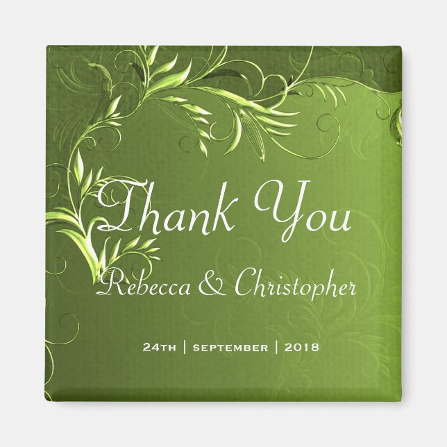 Elegant Chartreuse Green Wedding Thank You Magnet (Front)