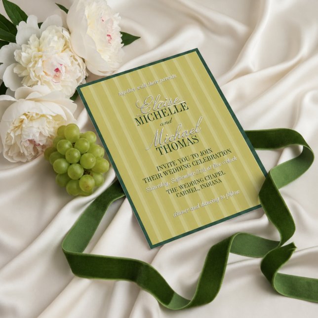 Elegant Chartreuse Stripe Pattern Formal Wedding (Elegant Chartreuse Stripe Pattern Formal Wedding Foil Invitation)