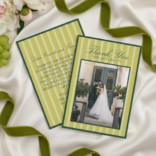 Elegant Chartreuse Stripe Wedding Thank You Card