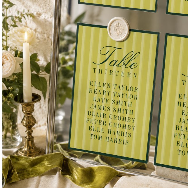 Elegant Chartreuse Striped Wedding Seating Chart Table Number (Elegant Chartreuse Striped Wedding Seating Chart Table Number)