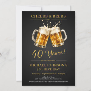 Elegant Cheers and Beers 40th Birthday Party Invitation