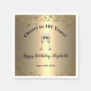 Elegant Cheers Gold 101st Birthday Napkins