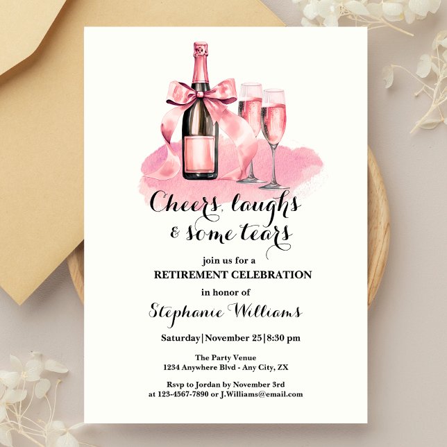 Elegant Cheers Laughs Tears Champagne Retirement  Invitation (Creator Uploaded)