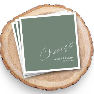 Elegant Cheers! Modern Sage Wedding Napkins