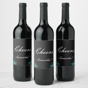 Elegant Cheers Name Black  Wine Label