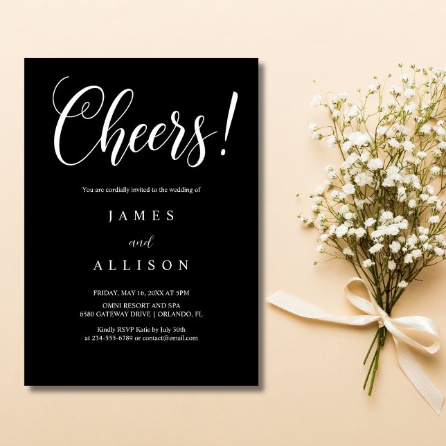 Elegant Cheers Script Black Wedding Invitation (Creator Uploaded)