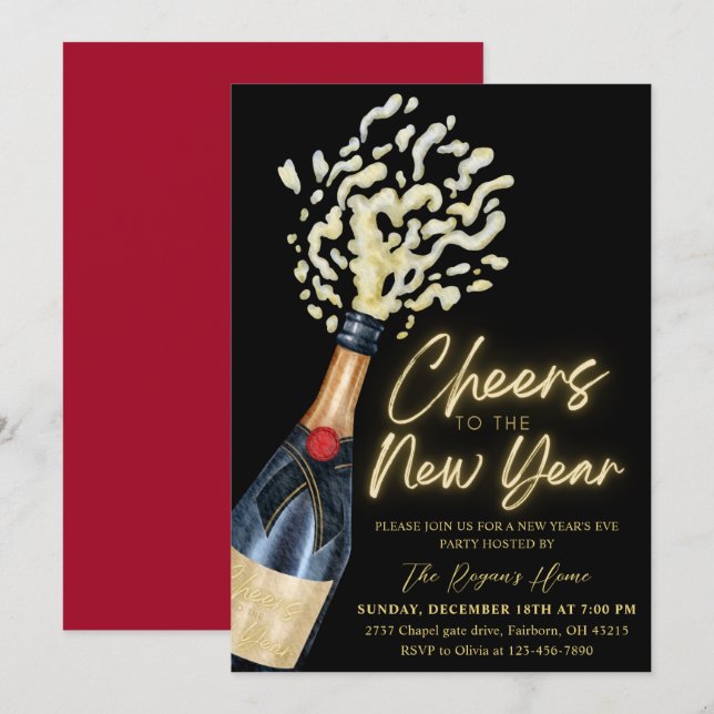 Elegant Cheers The To New Year  Holiday Party Invitation (Front/Back)