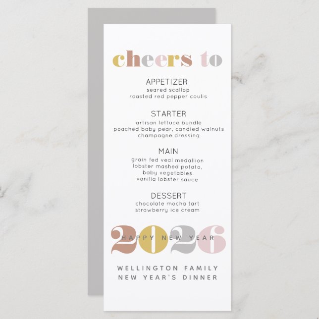 Elegant Cheers to 2024 Silver New Years Menu (Front/Back)