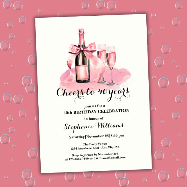 Elegant Cheers to 40 years Champagne 40th Birthday Invitation (Creator Uploaded)