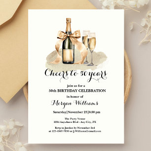 Elegant Cheers to 50 Years Champagne 50th Birthday Invitation