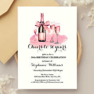 Elegant Cheers to 50 years Champagne 50th Birthday Invitation