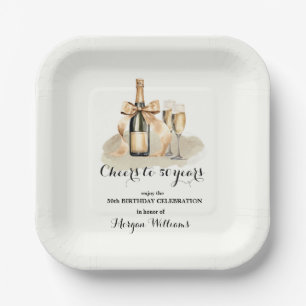 Elegant Cheers to 50 Years Champagne 50th Birthday Paper Plate