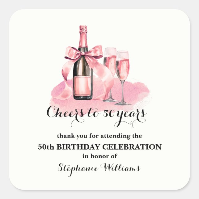 Elegant Cheers to 50 years Champagne 50th Birthday Square Sticker (Front)