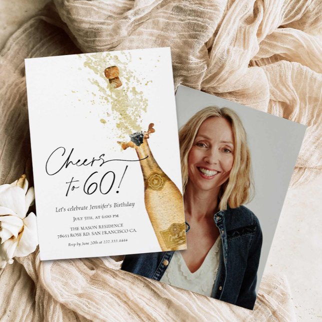 Elegant Cheers to 60 Birthday Photo Invitation (Elegant 60th Birthday Photo Invitation)