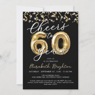 Elegant Cheers to 60 Years Script Balloon Confetti Invitation