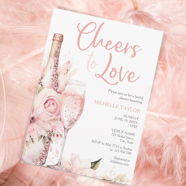 Elegant Cheers to Love Boho Blush Pink Summer Invitation (cheers to love boho prosecco)
