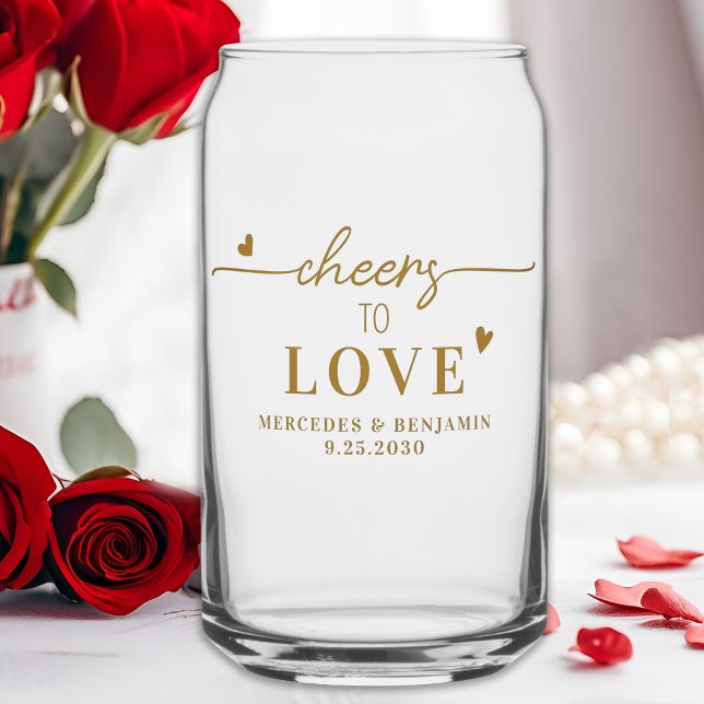 Elegant Cheers To Love Custom Gold Hearts Wedding  Can Glass (Creator Uploaded)