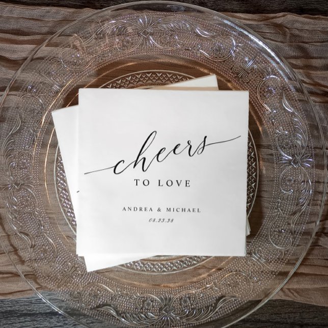 Elegant Cheers to Love Wedding Cocktail Napkin (Wedding napkins - cheers to love (black ink))