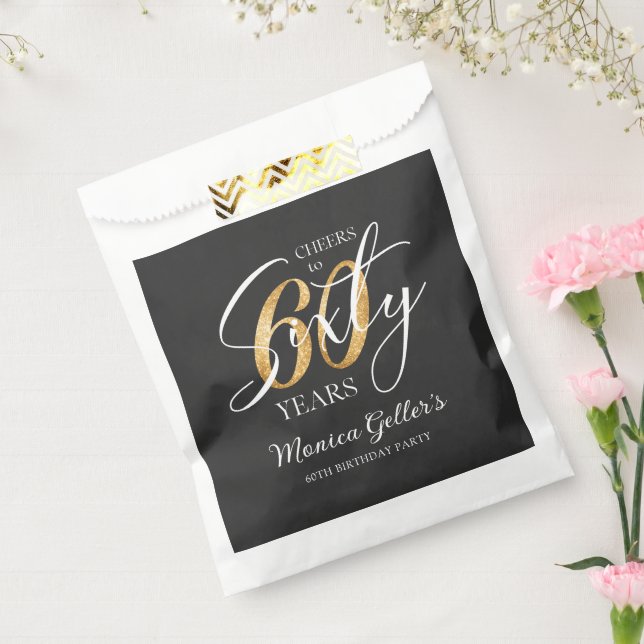 Elegant Cheers to Sixty | 60th Black Gold Birthday Favour Bag (Sealed)