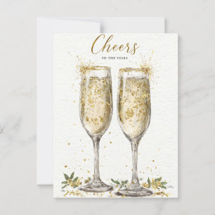 Elegant "Cheers to the Years" Golden Champagne Postcard
