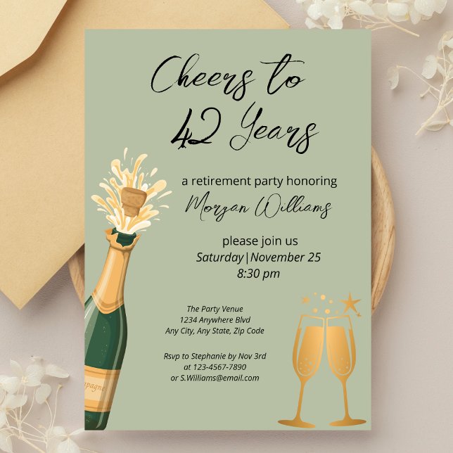 Elegant Cheers to Years Green Retirement Party Invitation (Creator Uploaded)