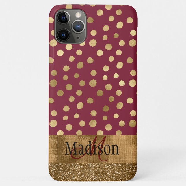 Elegant Cheetah Gold Burgundy Monogram Metallic Case-Mate iPhone Case (Back)