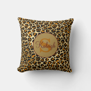 Elegant Cheetah/Leopard Print Monogram Name Cushion