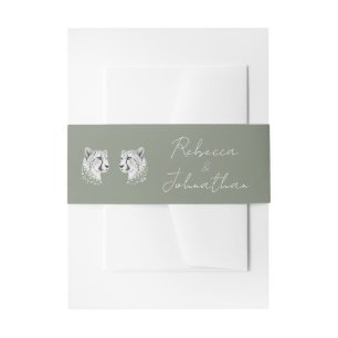 Elegant Cheetah Modern Sage White Wedding Invitation Belly Band