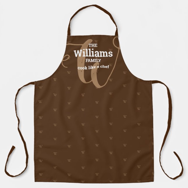 Elegant chef brown monogram family apron (Front)