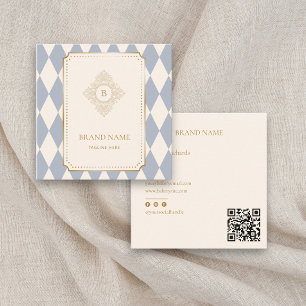Elegant Chequered Diamond Gold Accent QR Brand Square Business Card