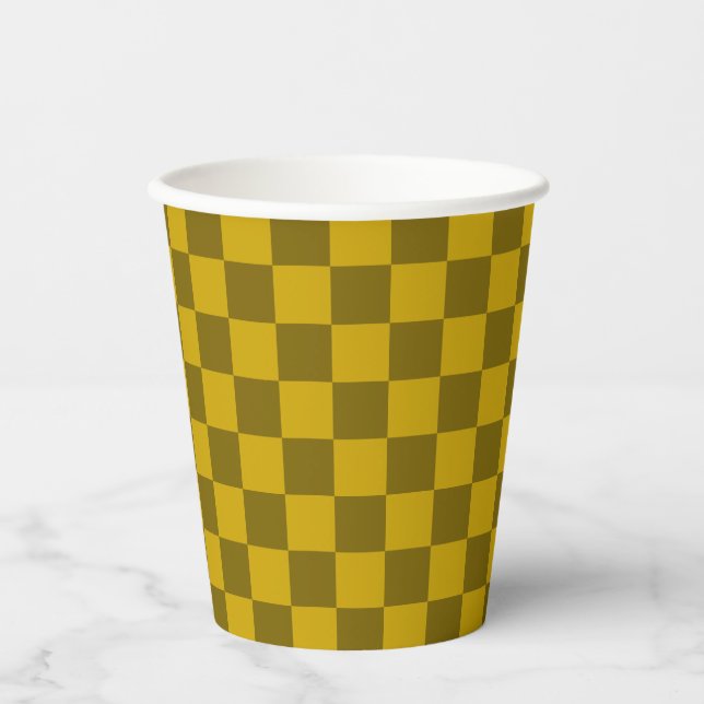 Elegant Chequered Pattern in Dark and Light Brown Paper Cups (Front)