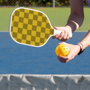 Elegant Chequered Pattern in Dark and Light Brown Pickleball Paddle