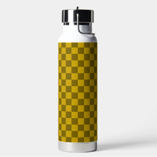 Elegant Chequered Pattern in Dark and Light Brown Water Bottle