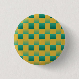 Elegant chequered pattern in green and gold 3 cm round badge