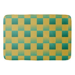 Elegant chequered pattern in green and gold  bath mat