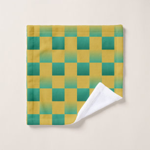 Elegant chequered pattern in green and gold  bath towel set