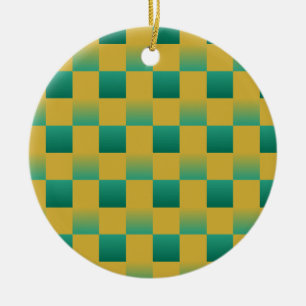 Elegant chequered pattern in green and gold  ceramic ornament