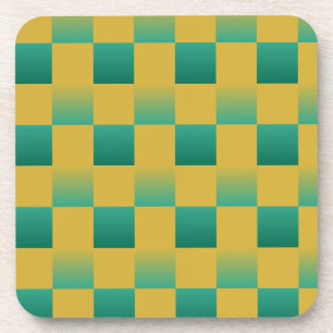 Elegant chequered pattern in green and gold coaster