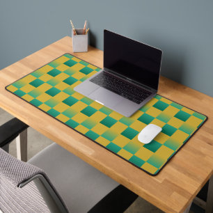 Elegant chequered pattern in green and gold  desk mat