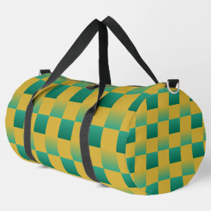 Elegant chequered pattern in green and gold duffle bag
