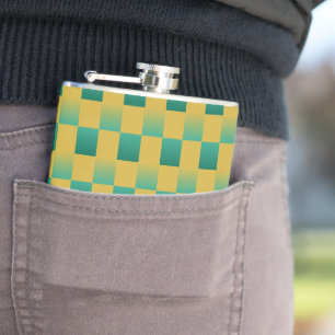 Elegant chequered pattern in green and gold hip flask