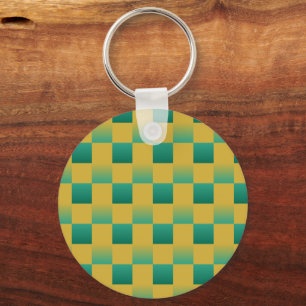 Elegant chequered pattern in green and gold key ring