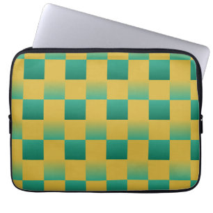 Elegant chequered pattern in green and gold laptop sleeve