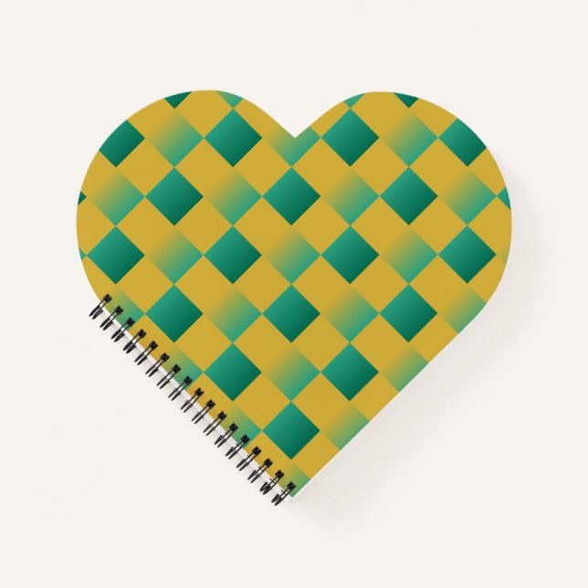Elegant chequered pattern in green and gold  notebook (Front)