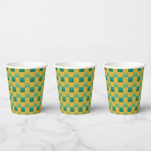 Elegant chequered pattern in green and gold paper cups
