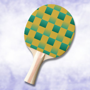Elegant chequered pattern in green and gold ping pong paddle