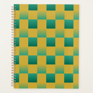 Elegant chequered pattern in green and gold  planner