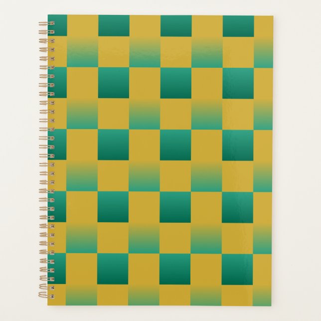 Elegant chequered pattern in green and gold  planner (Front)