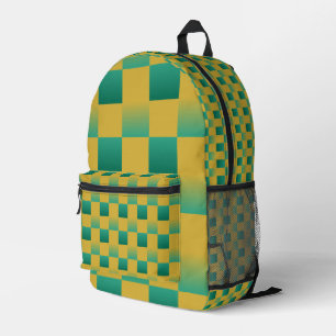 Elegant chequered pattern in green and gold printed backpack